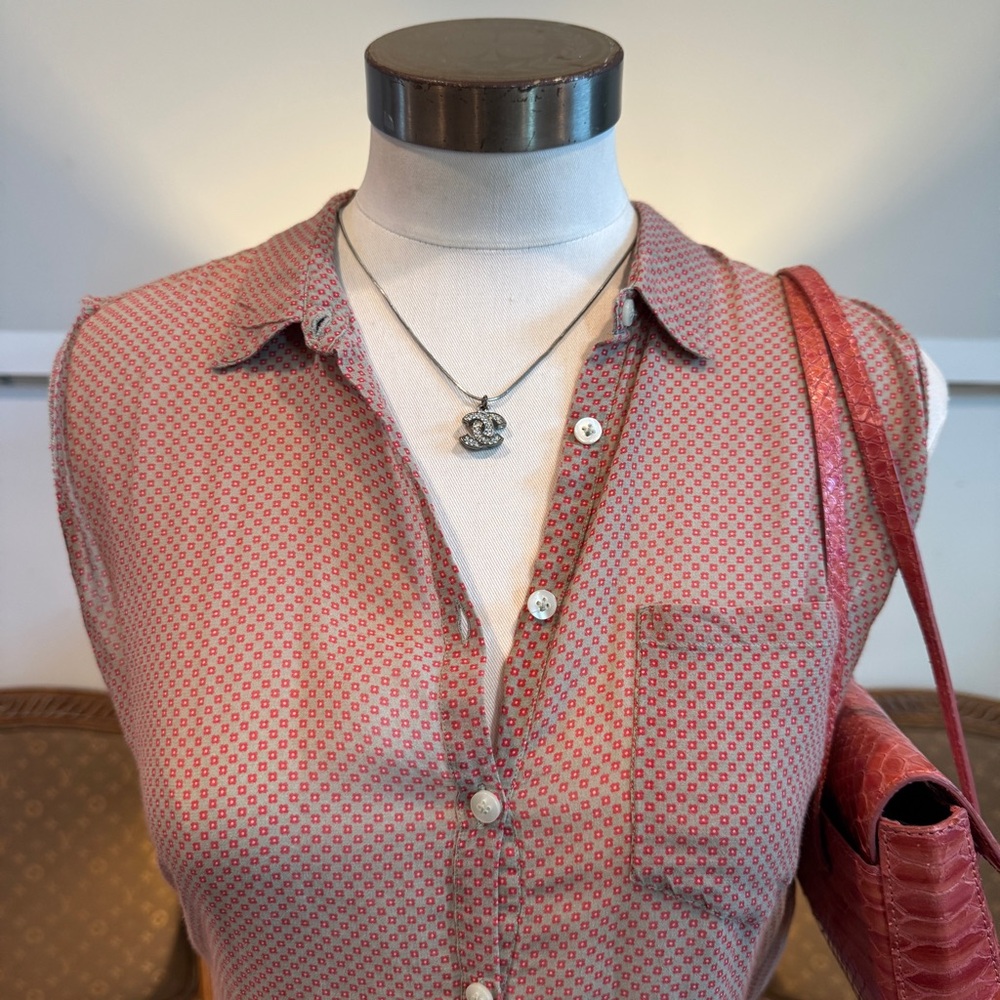 NWOT $375 ROBERT FRIEDMAN Silk Blend Pink and Brown Sheer Blouse - Picture 2 of 8